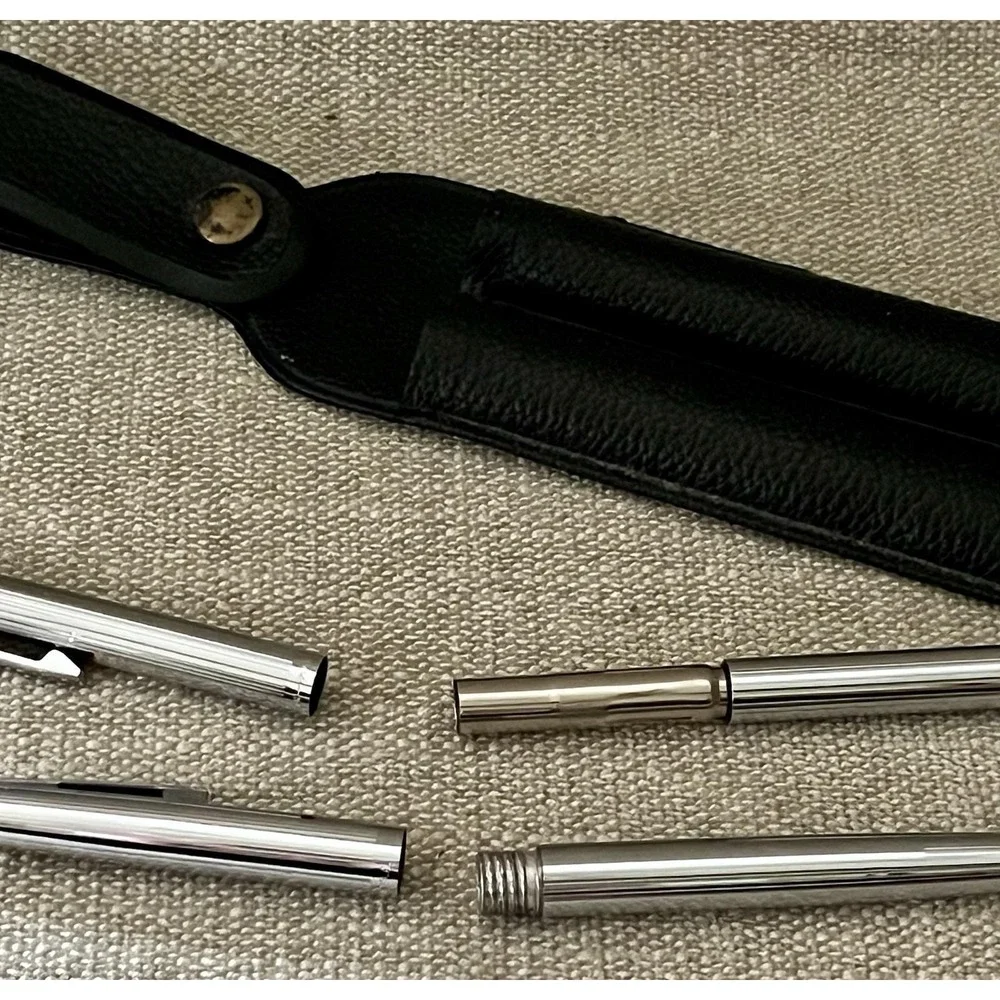 Vintage Sheaffer Chrome Pen and Pencil Set USA White Dot Black Leather Case